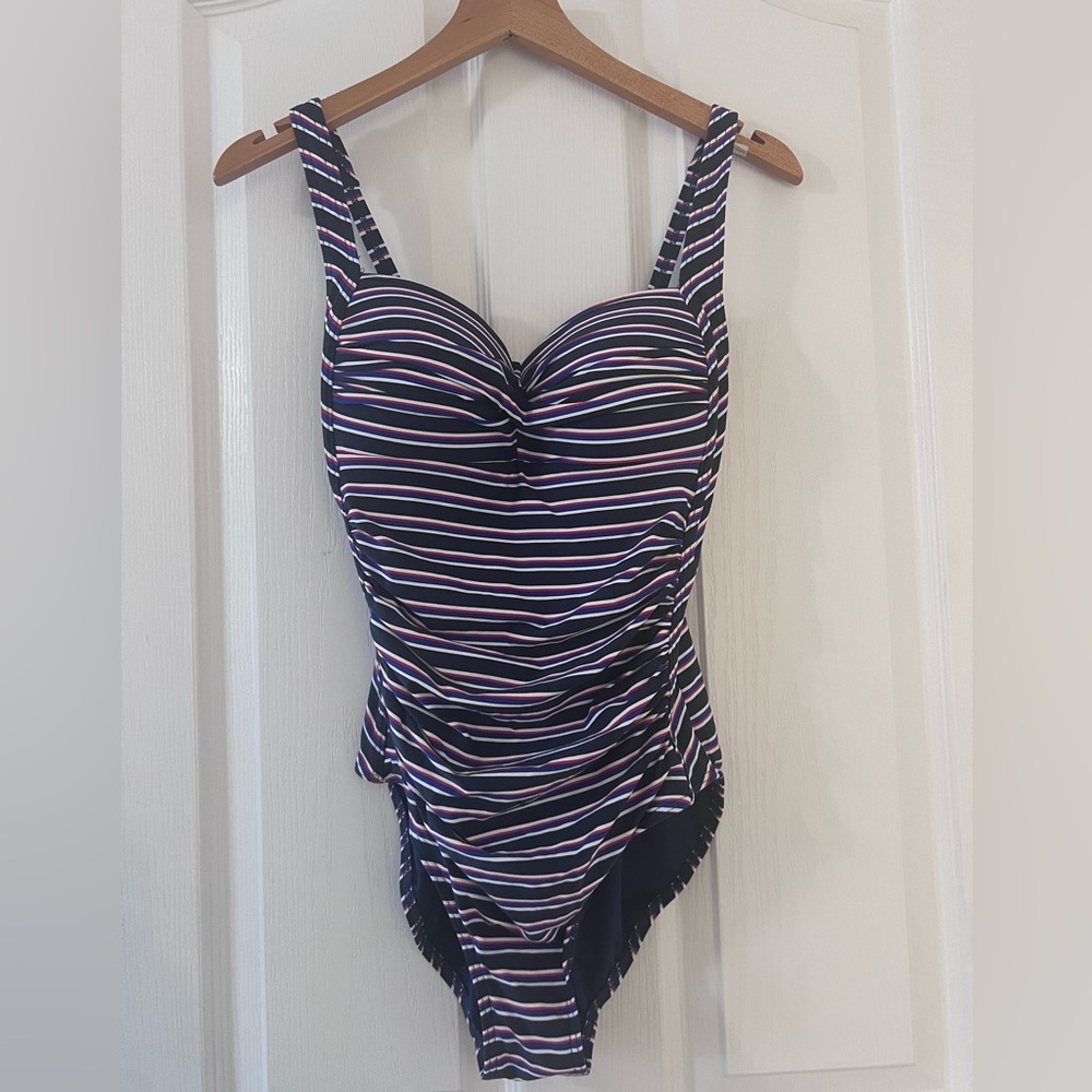 Niptuck Swim navy blue & red one piece with adjustable straps & padding. Size 6